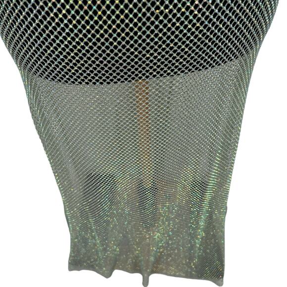 New Free People Sheer Open Weave Slip Maxi Dress Green Rhinestone Boho Beach - Picture 7 of 16